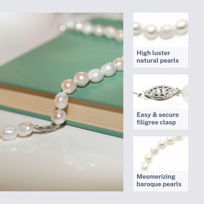 Sterling Silver Freshwater Pearl Baroque Shaped Cultured Necklace