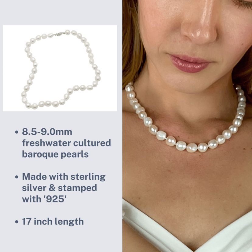 Sterling Silver Freshwater Pearl Baroque Shaped Cultured Necklace