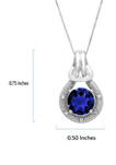 10K White Gold Created Blue Sapphire with Diamond Accent Love Knot Pendant