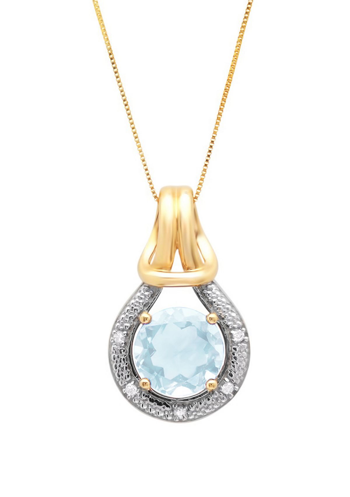 10K Yellow Gold Aquamarine with Diamond Accent Love Knot Pendant