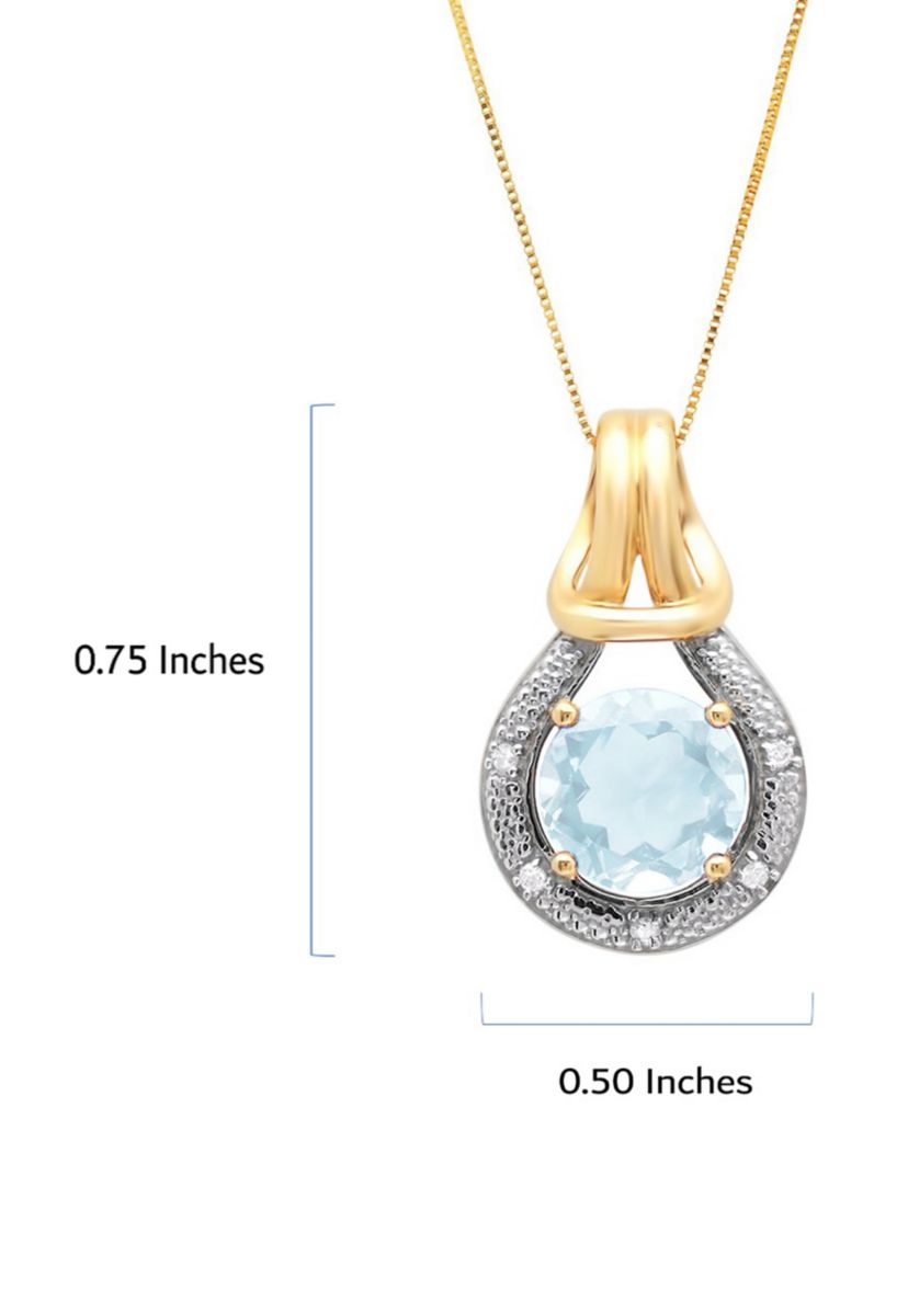 10K Yellow Gold Aquamarine with Diamond Accent Love Knot Pendant