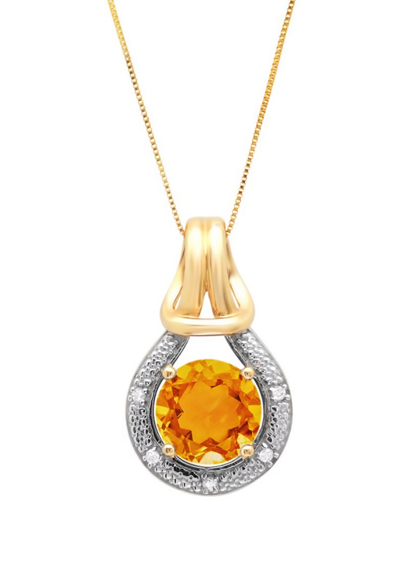 10K Yellow Gold Citrine with Diamond Accent Love Knot Pendant