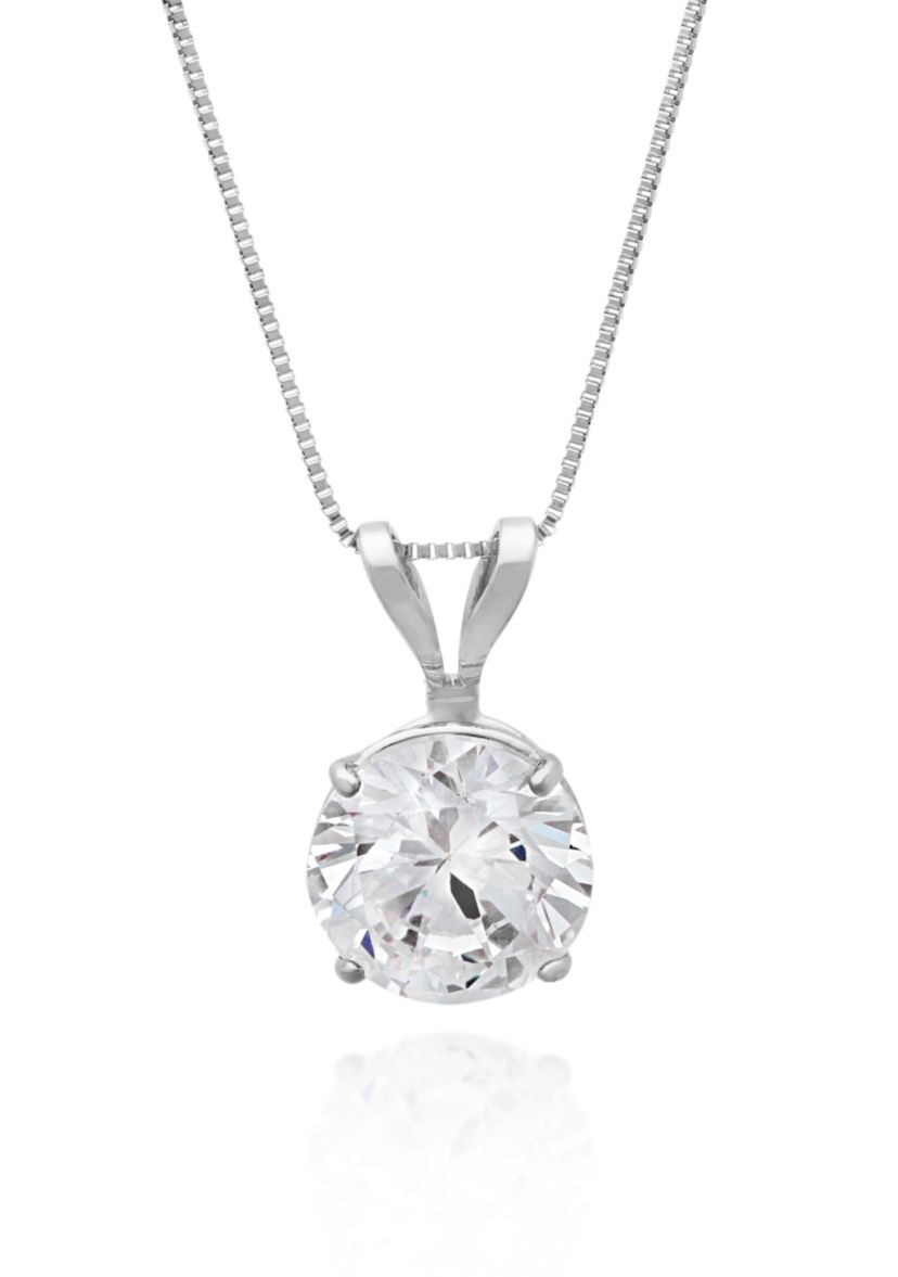 14k White Gold 6mm Cubic Zirconia Pendant