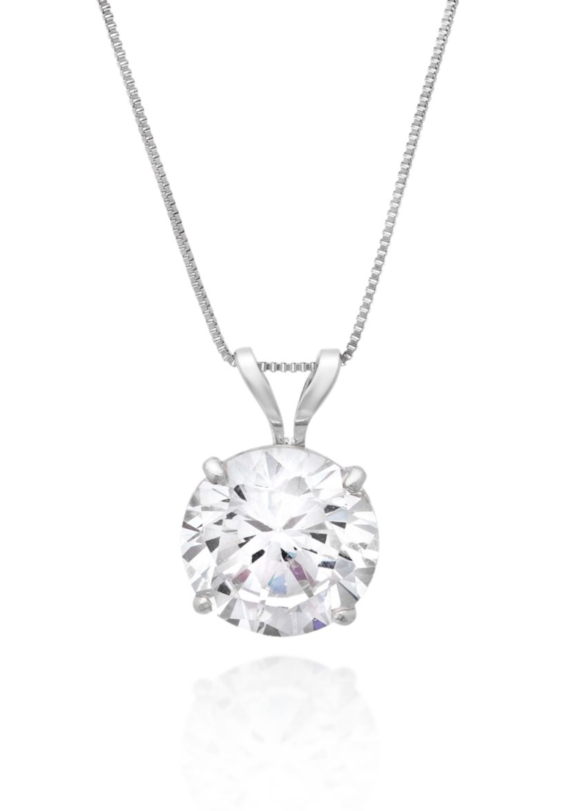14k White Gold 8mm Cubic Zirconia Pendant