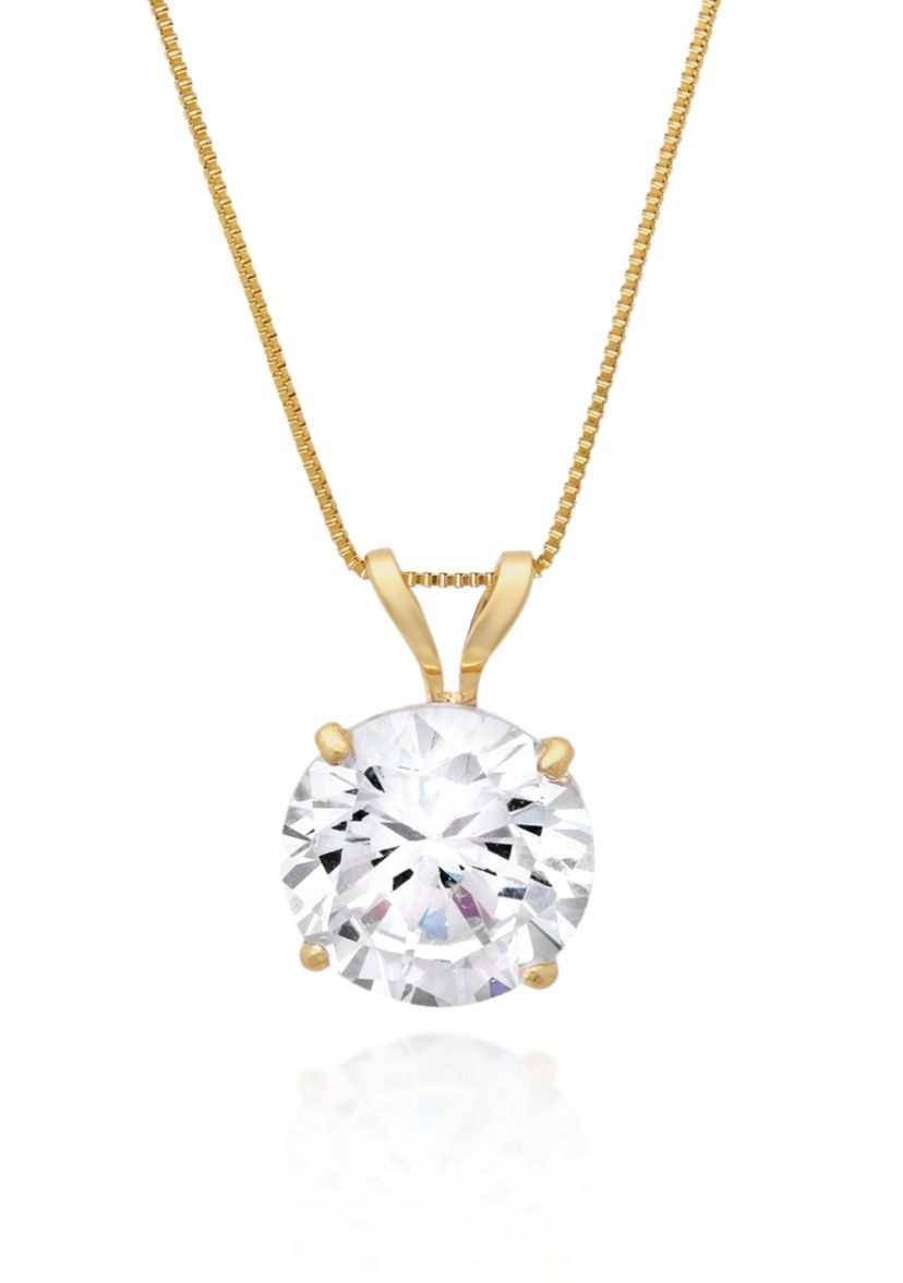 14k Yellow Gold 8mm Cubic Zironia Pendant