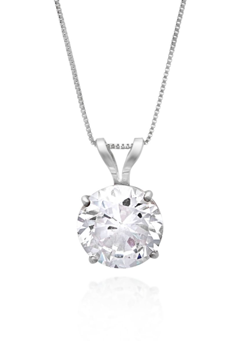 14k White Gold 7mm Cubic Zirconia Pendant
