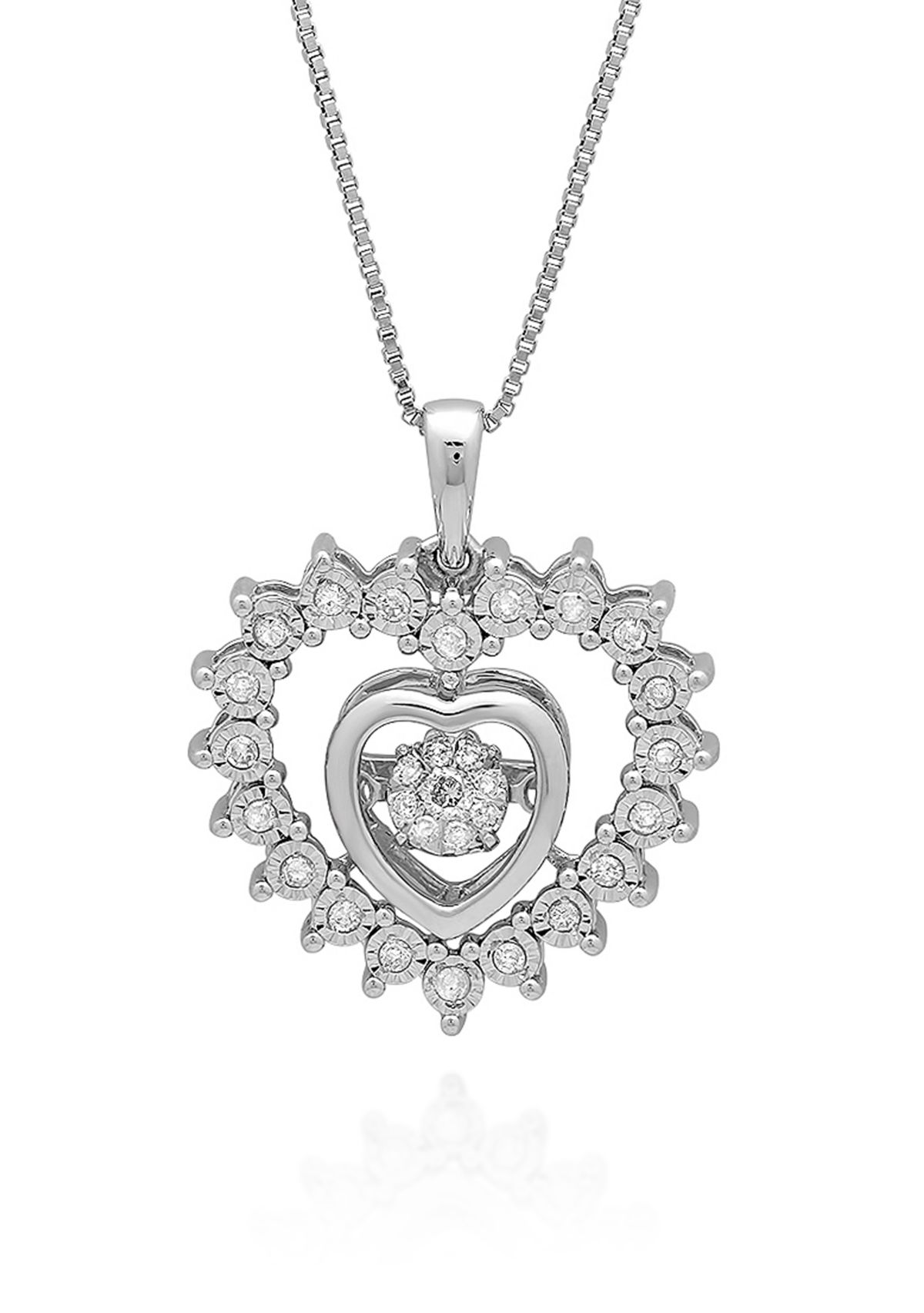 Moving Diamond Double Heart Pendant set in Sterling Silver