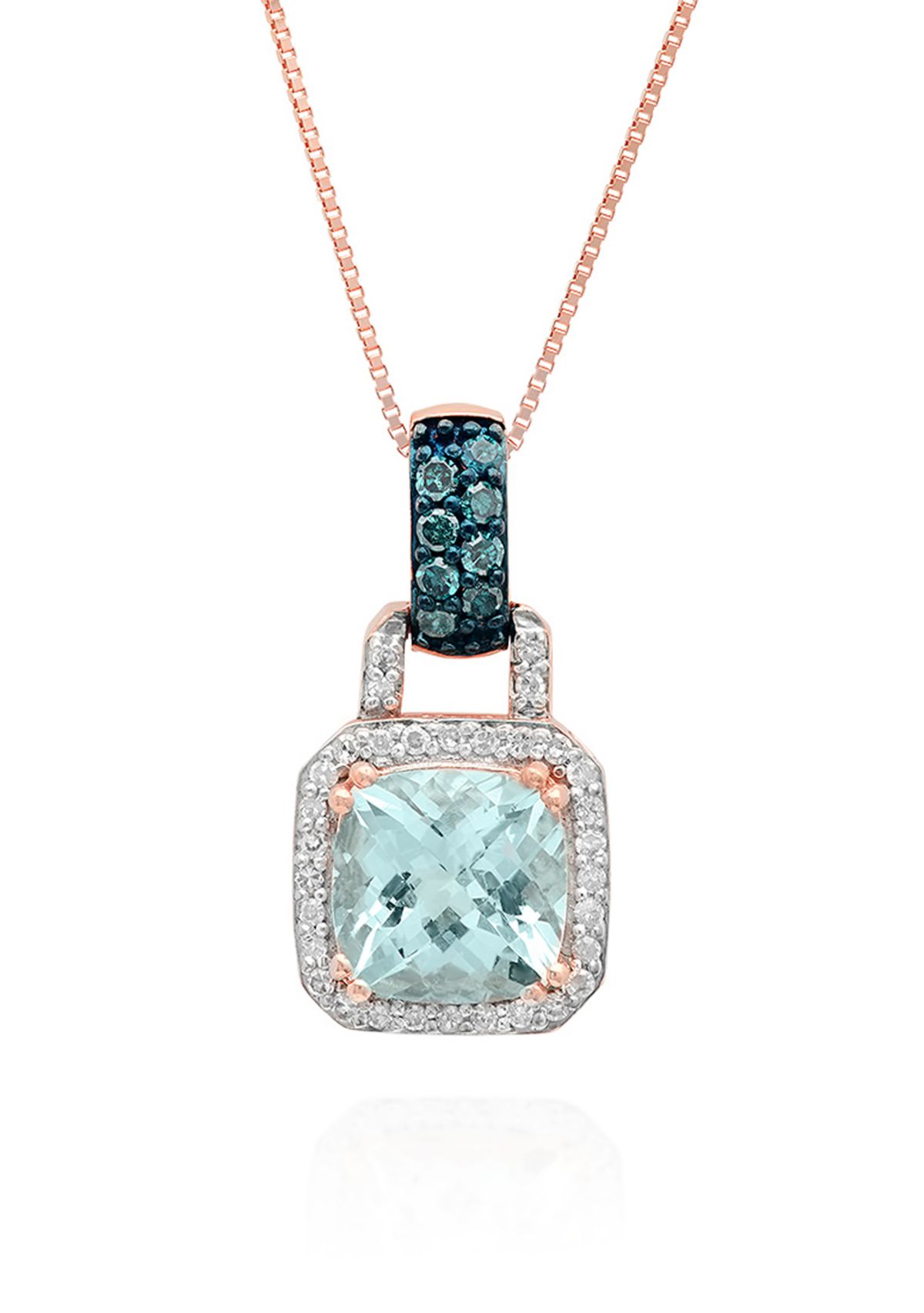 Aquamarine, Blue Diamond, and White Diamond Pendant in 10k Rose Gold