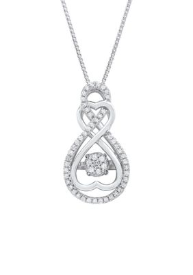 Belk & Co 1/4 Ct. T.w. Dancing Diamond Forever Love Two Hearts Pendant Necklace In 925 Sterling Silver