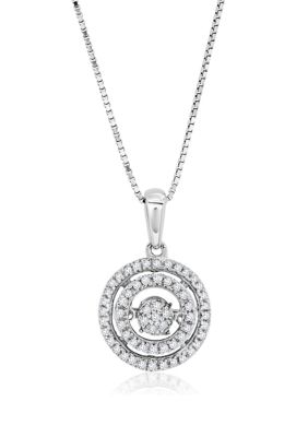 Belk & Co 1/5 Ct. T.w. Dancing Diamond Endless Love Double Halo Circle Pendant Necklace In 925 Sterling Silver