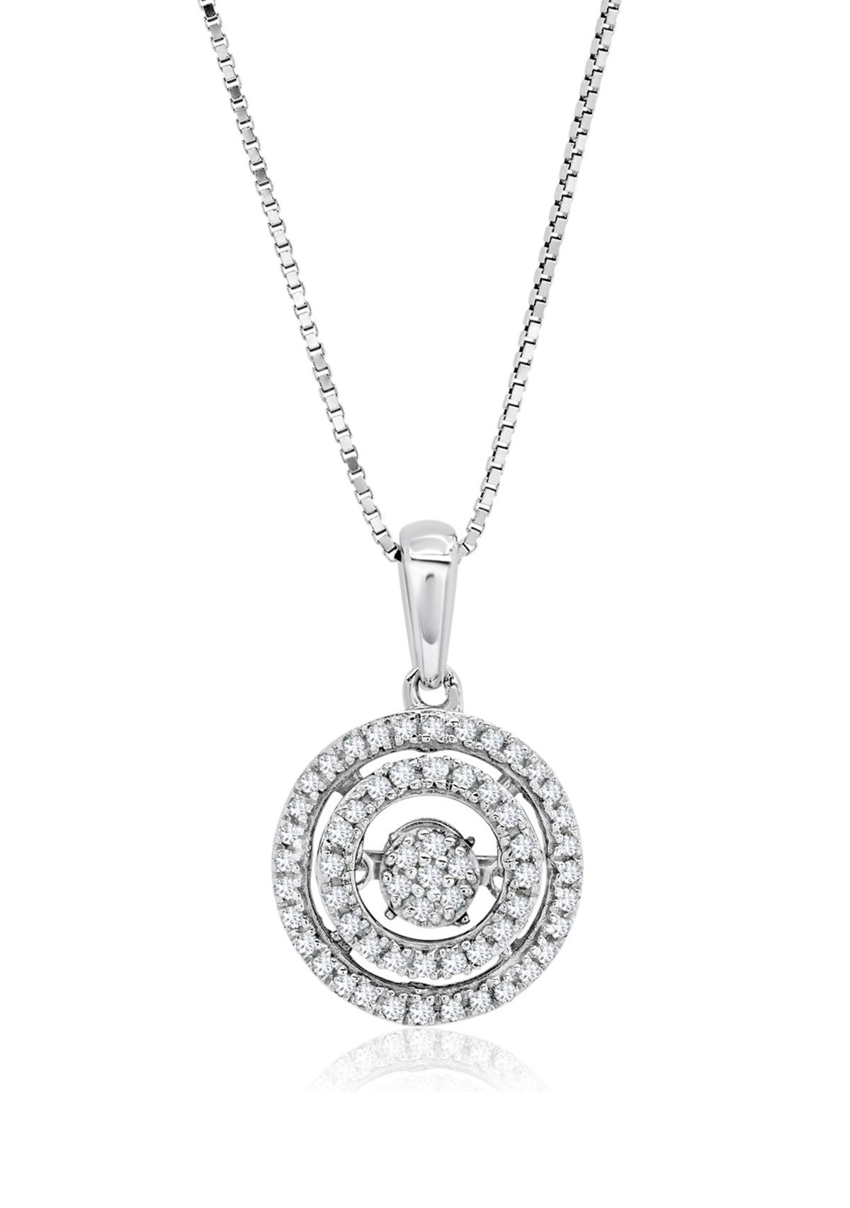 1/5 ct. t.w. Dancing Diamond Endless Love Double Halo Circle Pendant Necklace in 925 Sterling Silver 