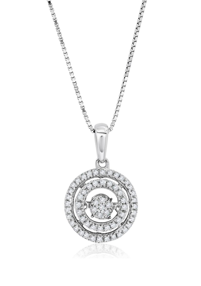 1/5 ct. t.w. Dancing Diamond Endless Love Double Halo Circle Pendant Necklace in 925 Sterling Silver 