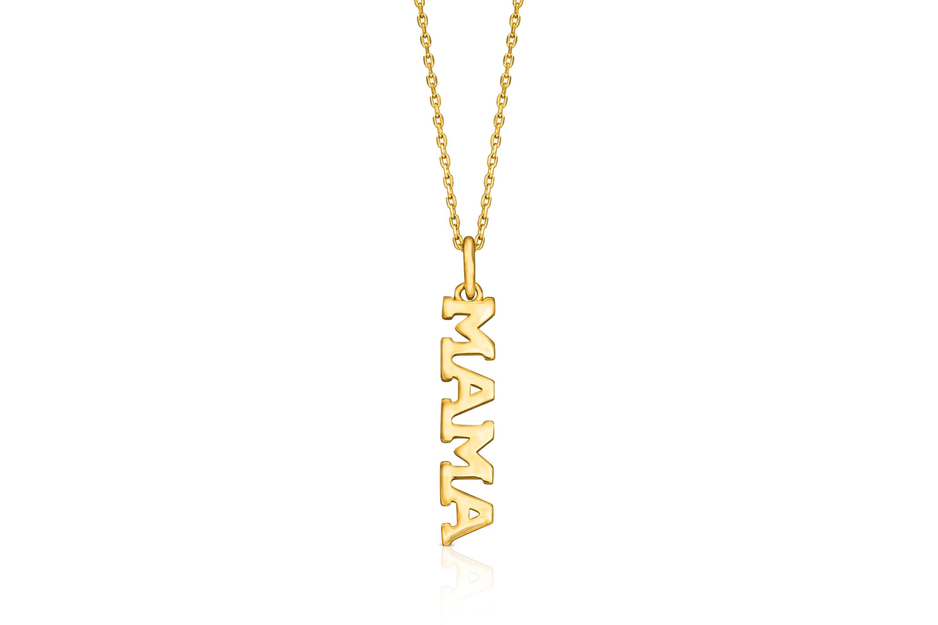 14k Yellow Gold MAMA Vertical Pendant Necklace