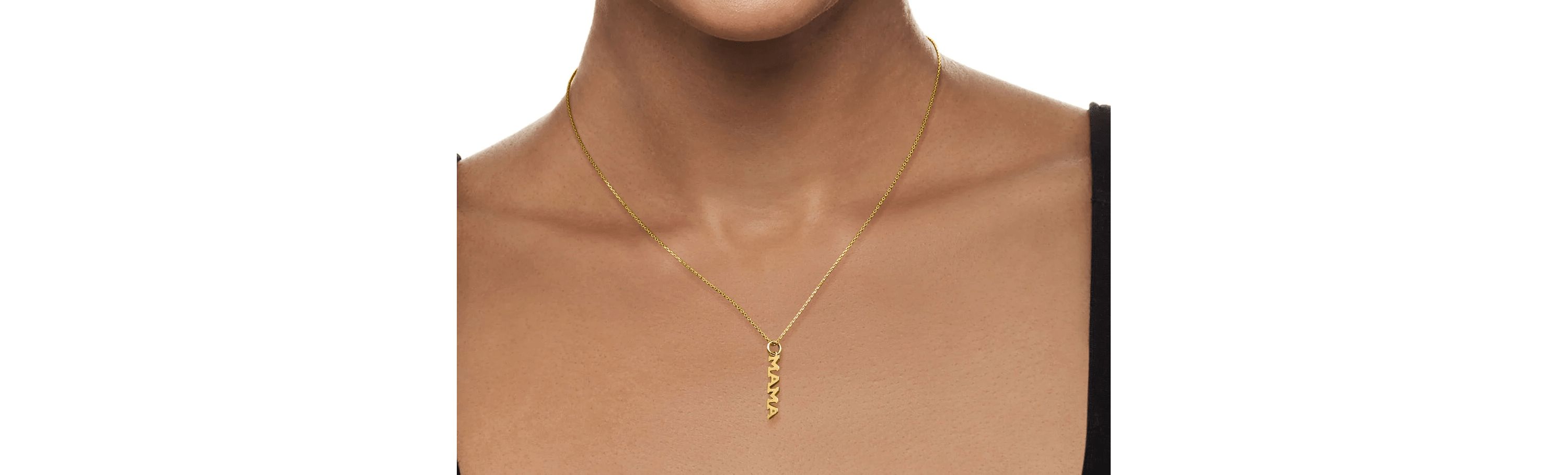 14k Yellow Gold MAMA Vertical Pendant Necklace