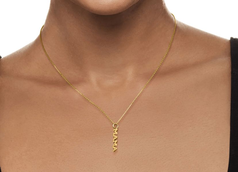 14k Yellow Gold MAMA Vertical Pendant Necklace