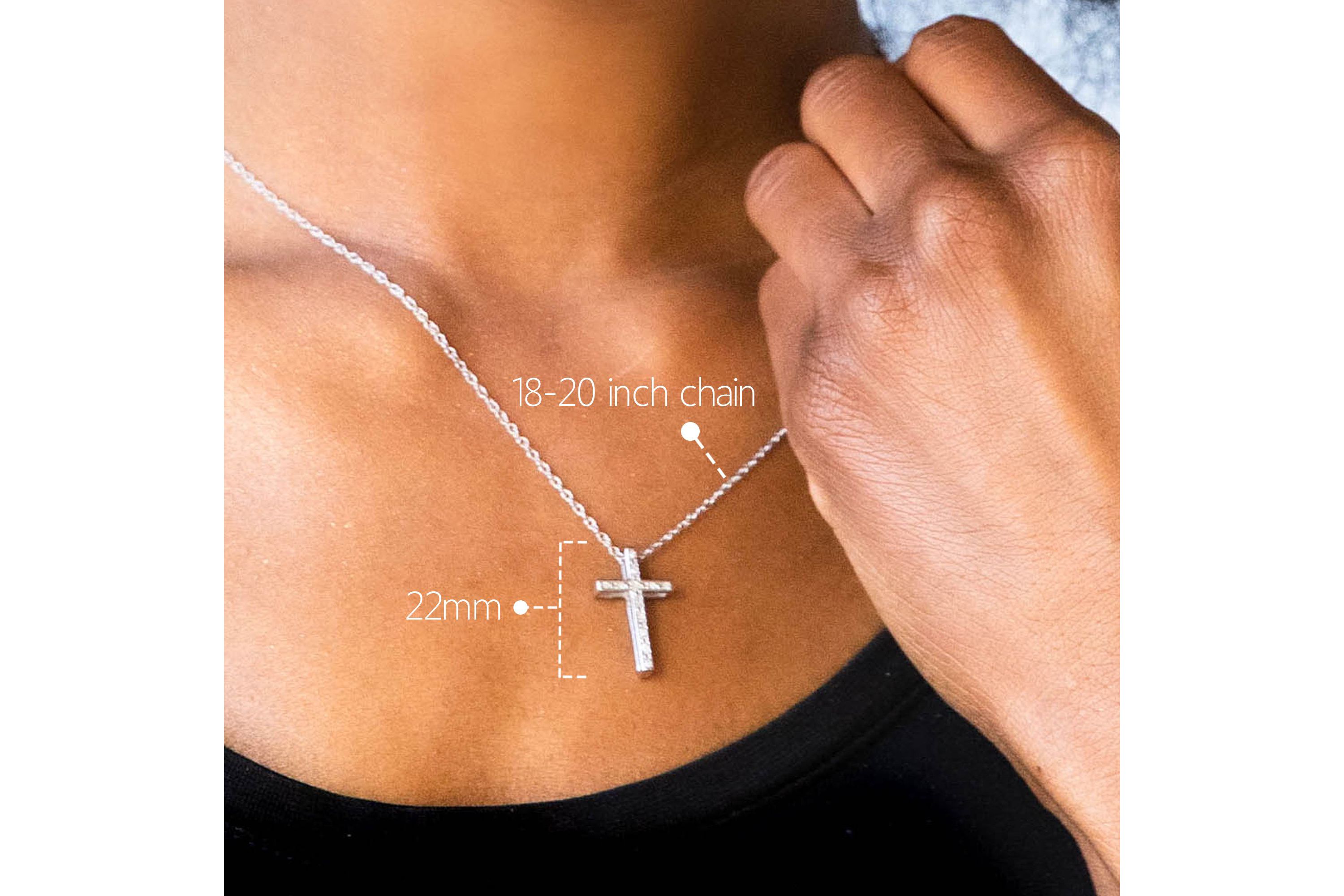 Sterling Silver Diamond Reversible White & Black Diamond Cross Necklace with Adjustable 18” or 20” Rope Chain