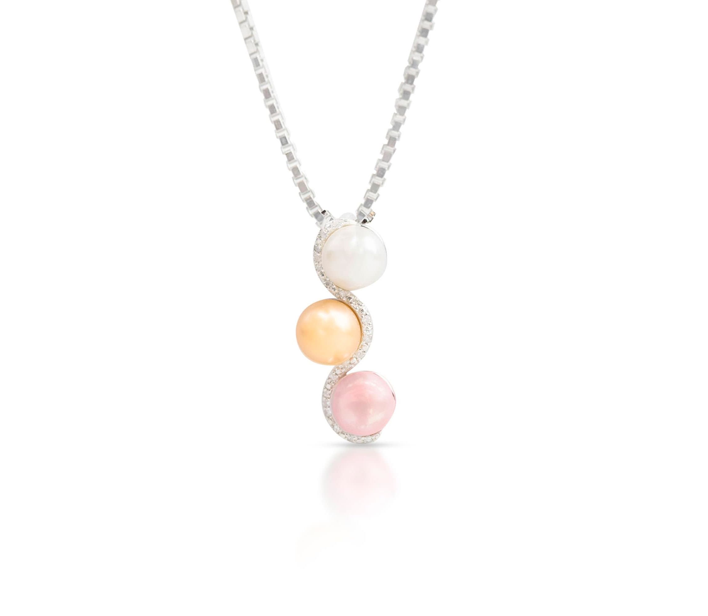 Sterling Silver Multi Color Freshwater Pearl Necklace with Diamond Accents