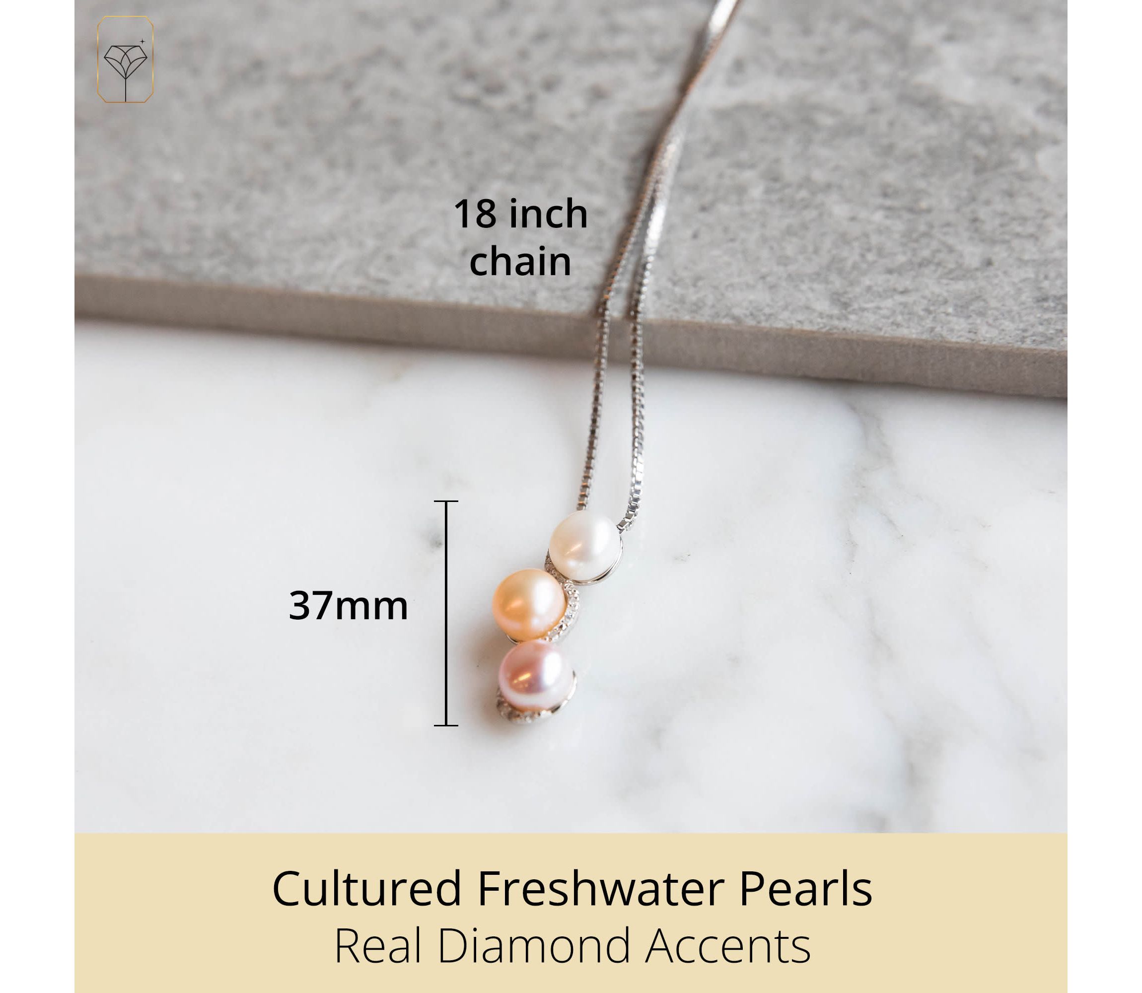 Sterling Silver Multi Color Freshwater Pearl Necklace with Diamond Accents