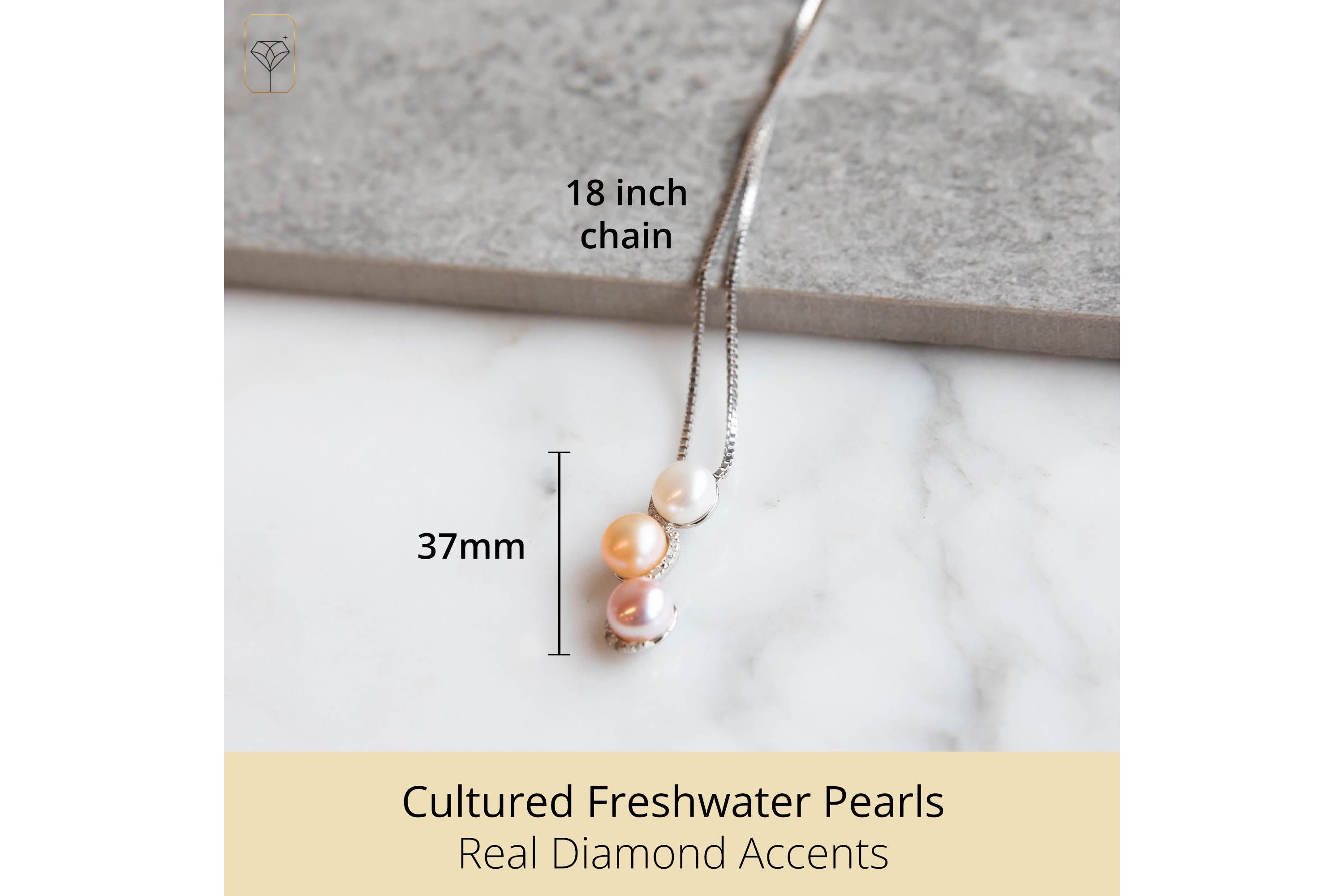 Sterling Silver Multi Color Freshwater Pearl Necklace with Diamond Accents