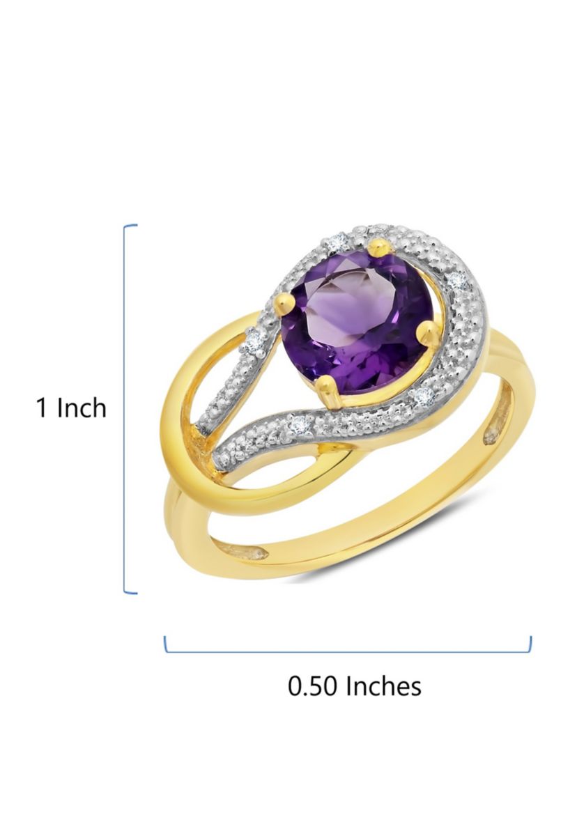 10K Yellow Gold Amethyst and Diamond Accent Ring