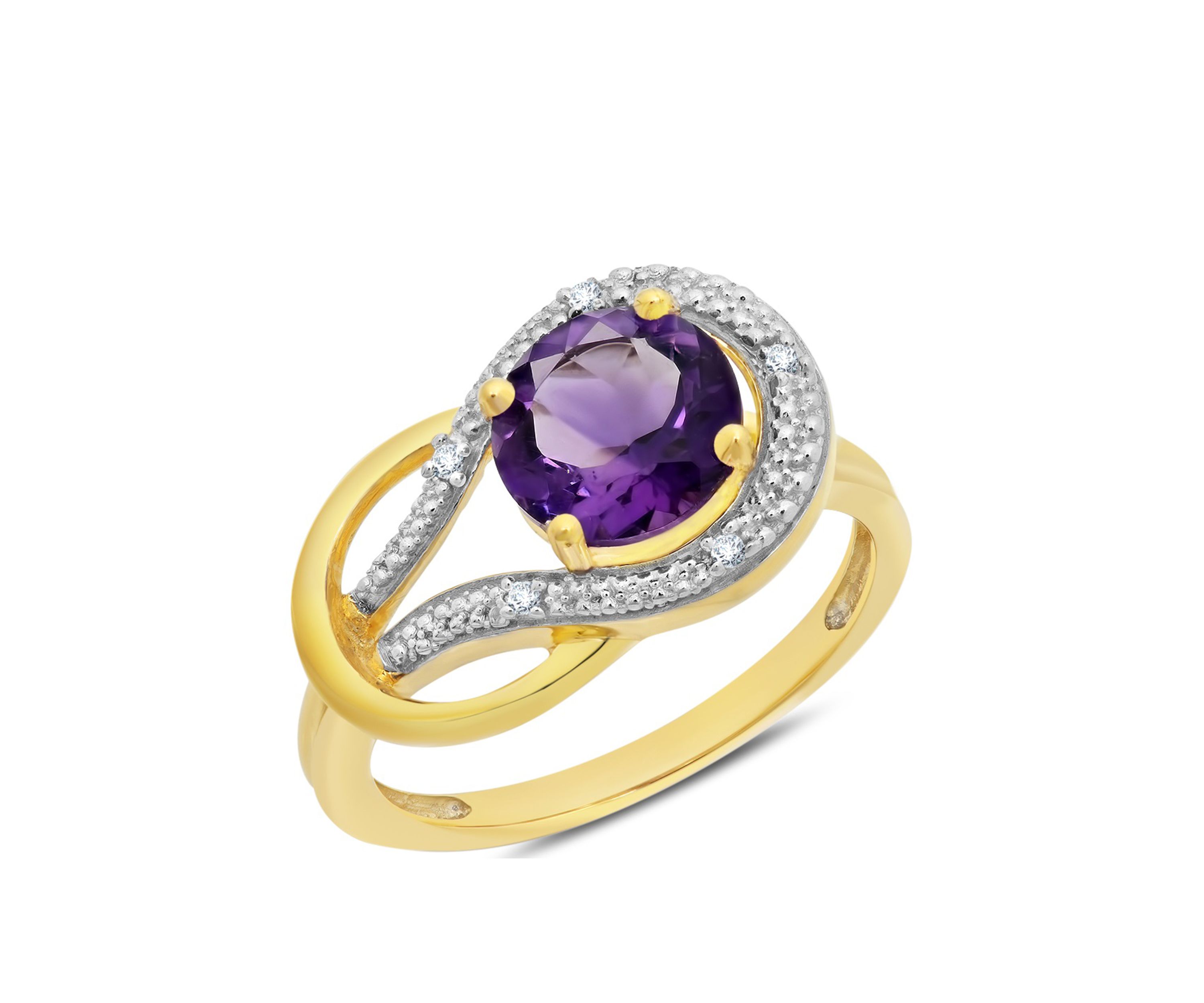 10K Yellow Gold Amethyst and Diamond Accent Ring