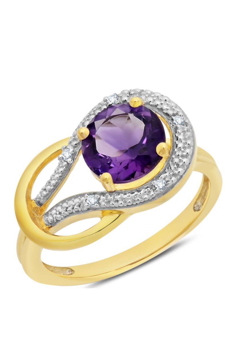 10K Yellow Gold Amethyst and Diamond Accent Ring