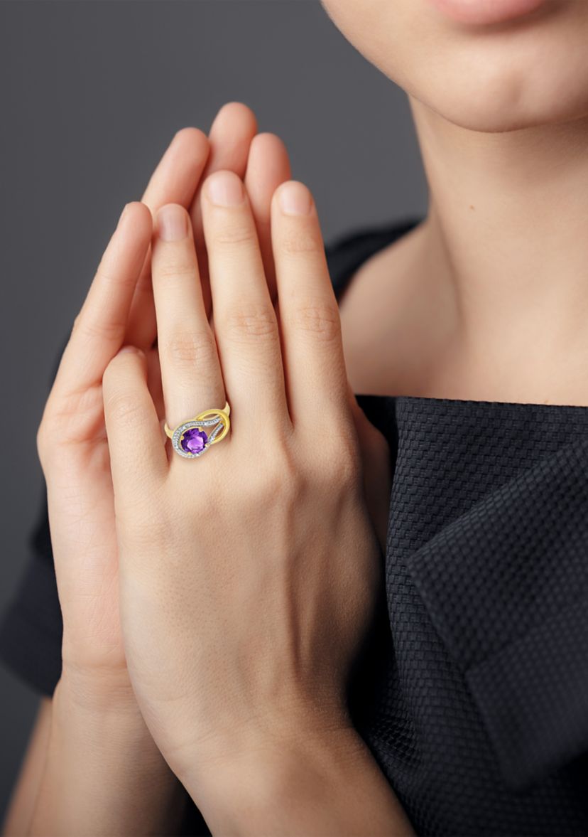 10K Yellow Gold Amethyst and Diamond Accent Ring