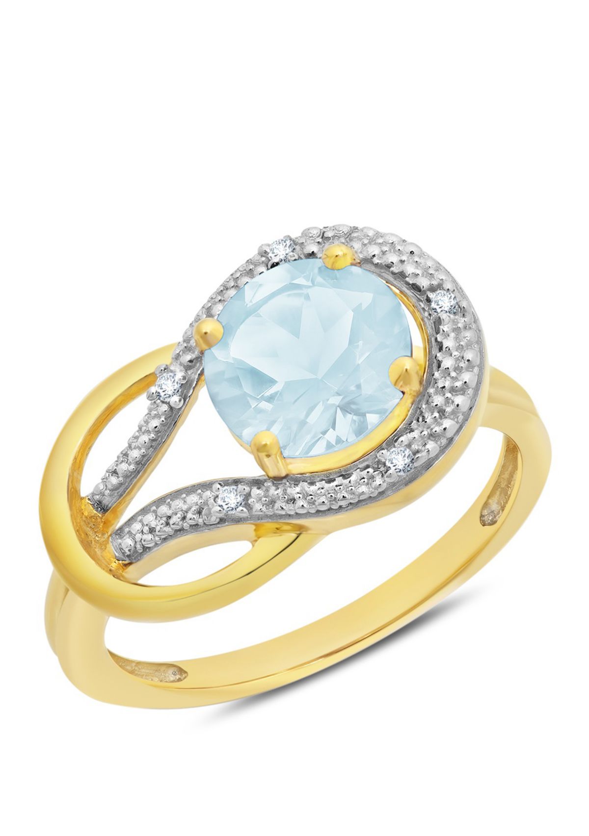 10K Yellow Gold Aquamarine and 1.7 ct. t.w. Diamond Accent Ring