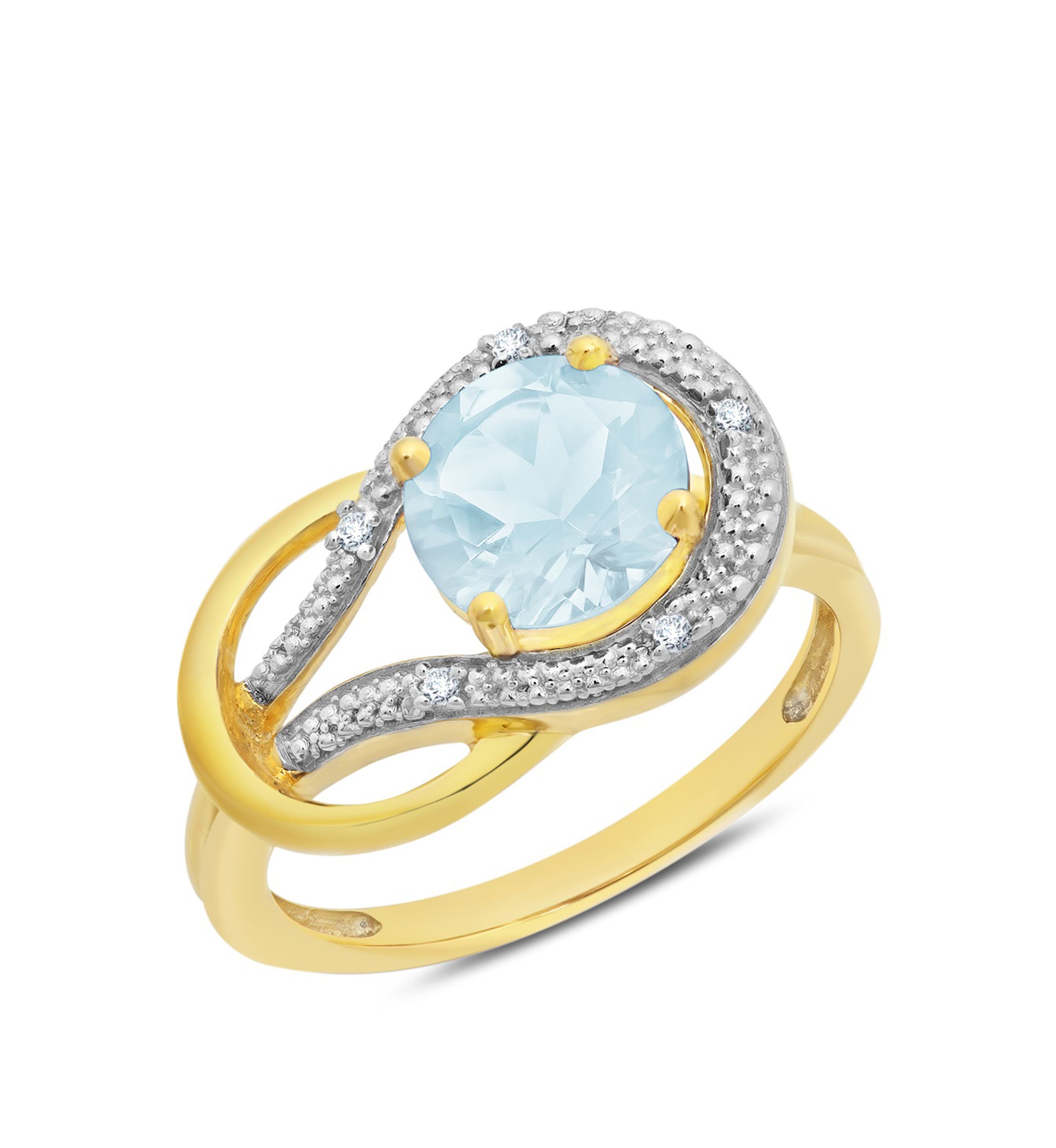 10K Yellow Gold Aquamarine and 1.7 ct. t.w. Diamond Accent Ring