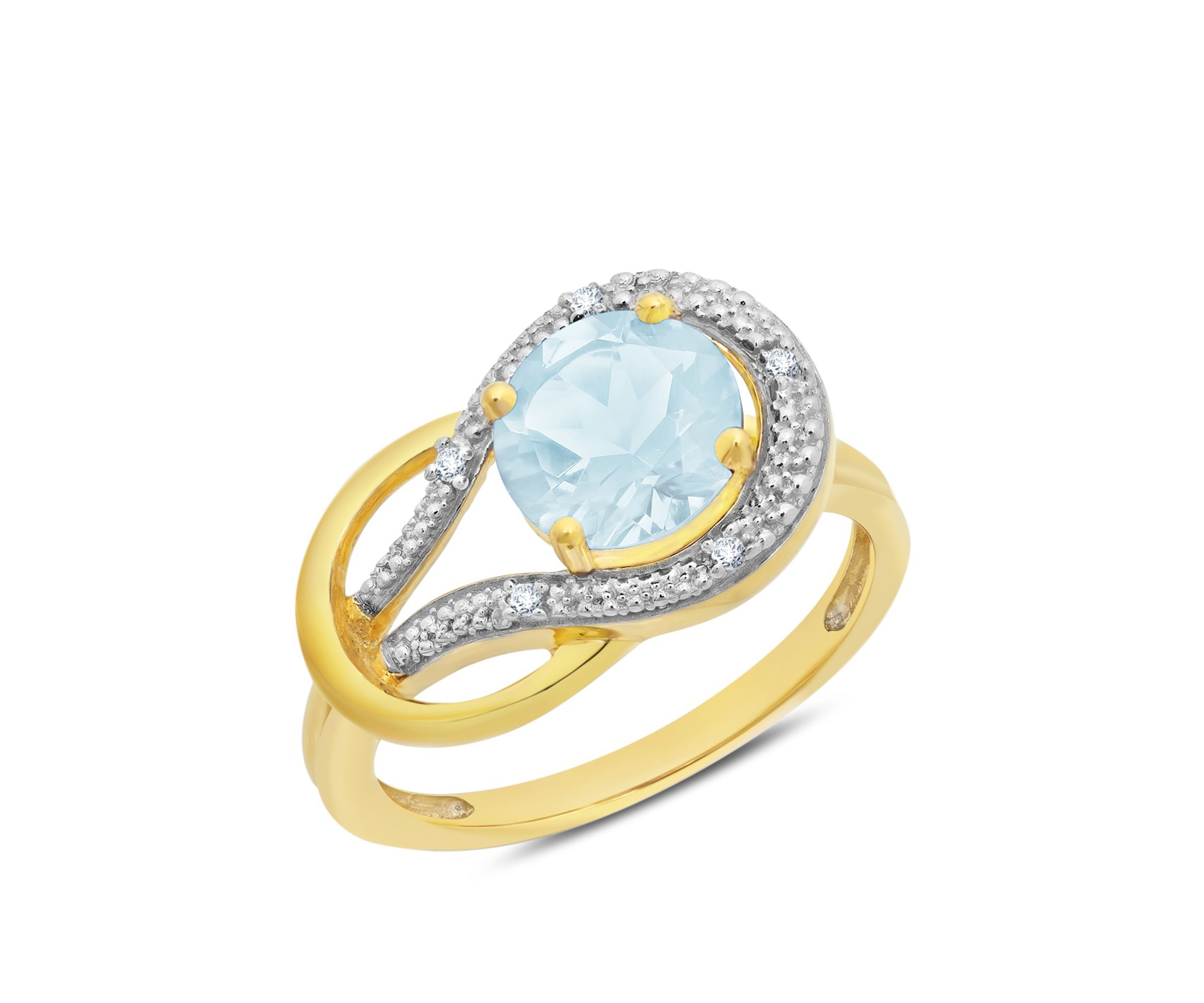 10K Yellow Gold Aquamarine and 1.7 ct. t.w. Diamond Accent Ring