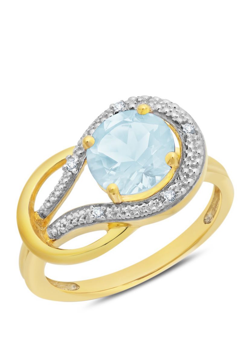 10K Yellow Gold Aquamarine and 1.7 ct. t.w. Diamond Accent Ring