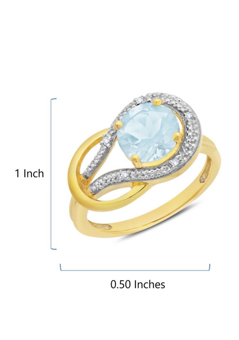 10K Yellow Gold Aquamarine and 1.7 ct. t.w. Diamond Accent Ring