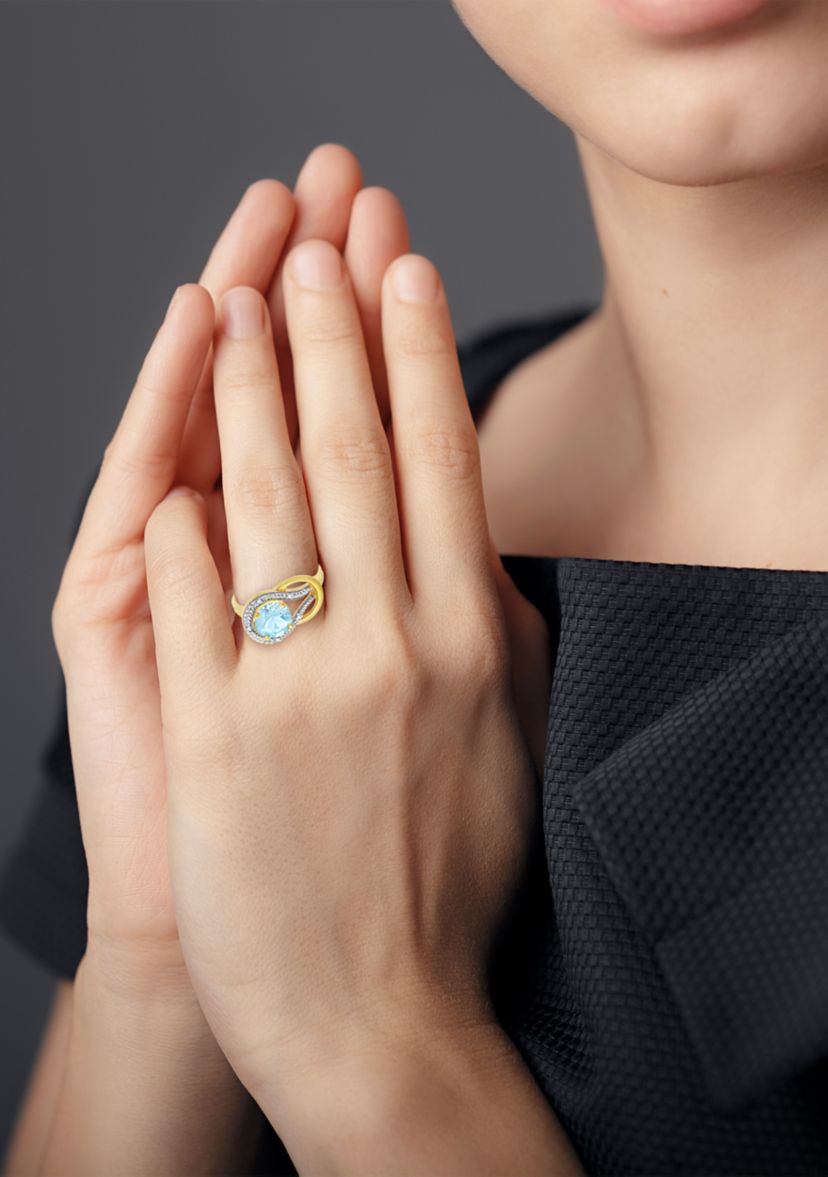 10K Yellow Gold Aquamarine and 1.7 ct. t.w. Diamond Accent Ring