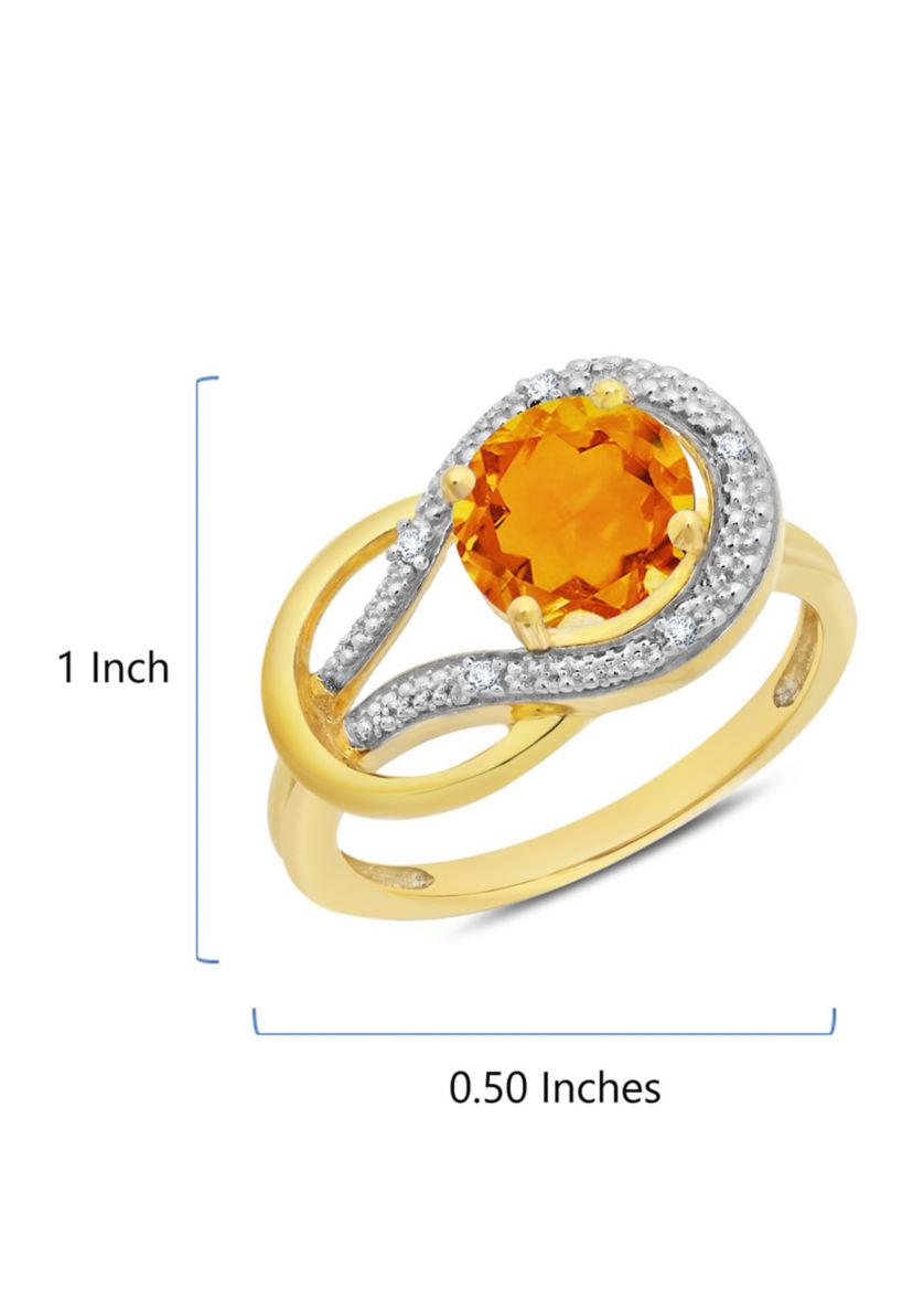 10K Yellow Gold Citrine and Diamond Accent Ring