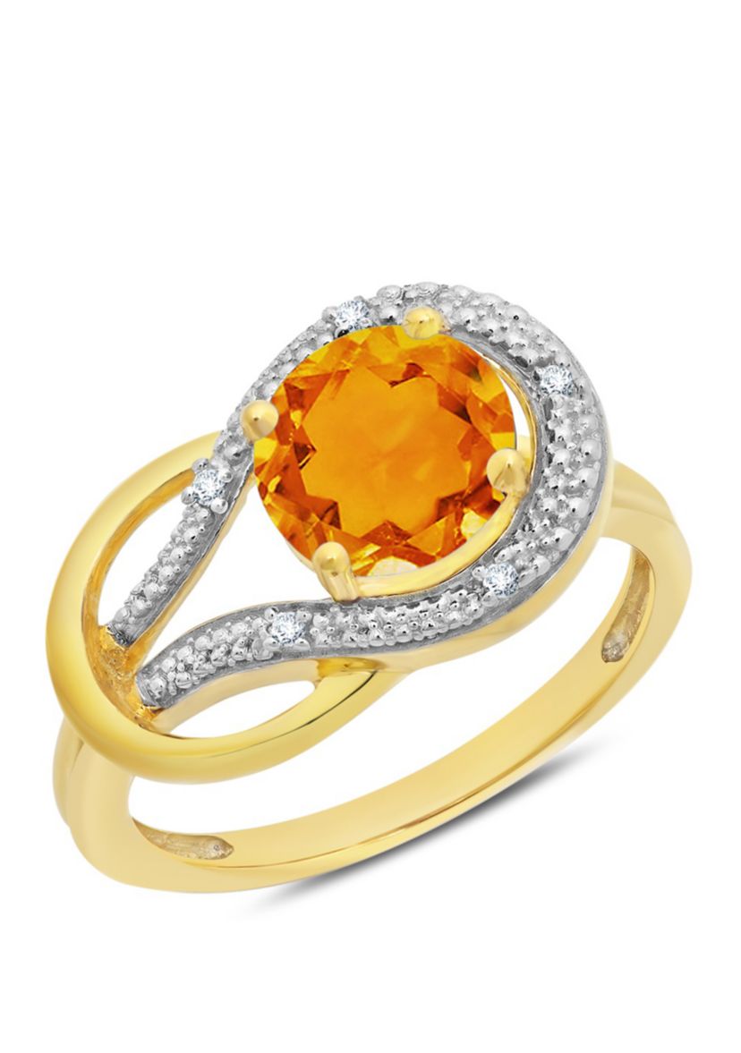10K Yellow Gold Citrine and Diamond Accent Ring