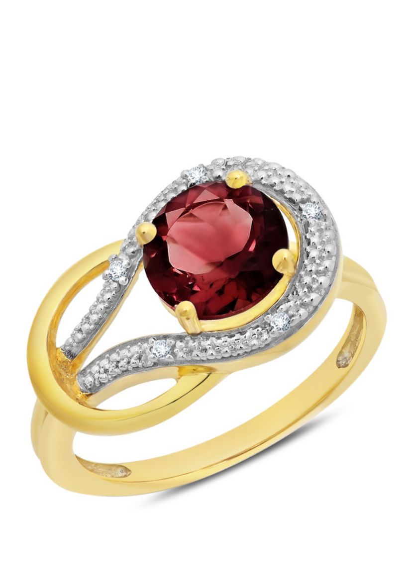 10K Yellow Gold Garnet and Diamond Accent Ring