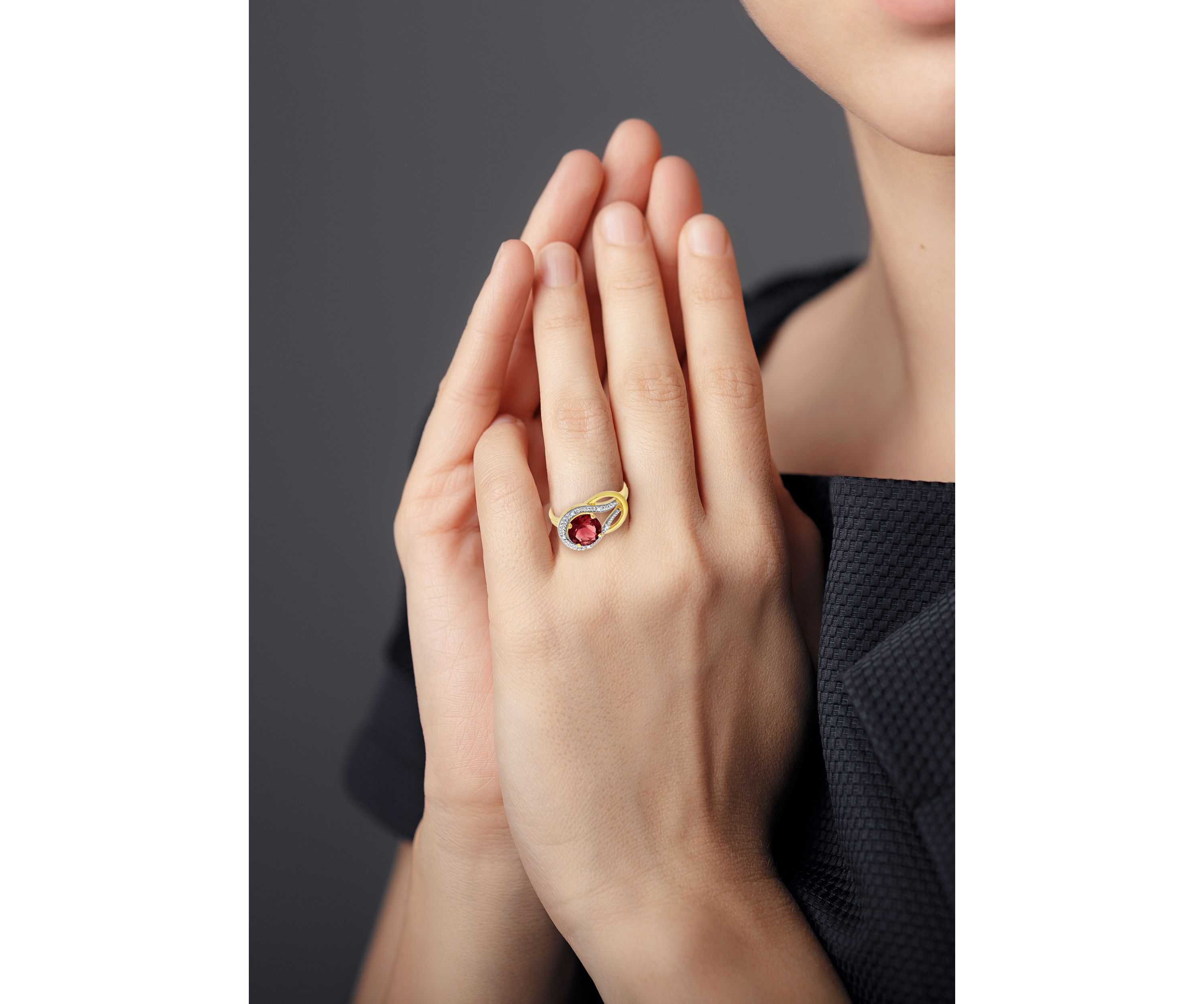 10K Yellow Gold Garnet and Diamond Accent Ring