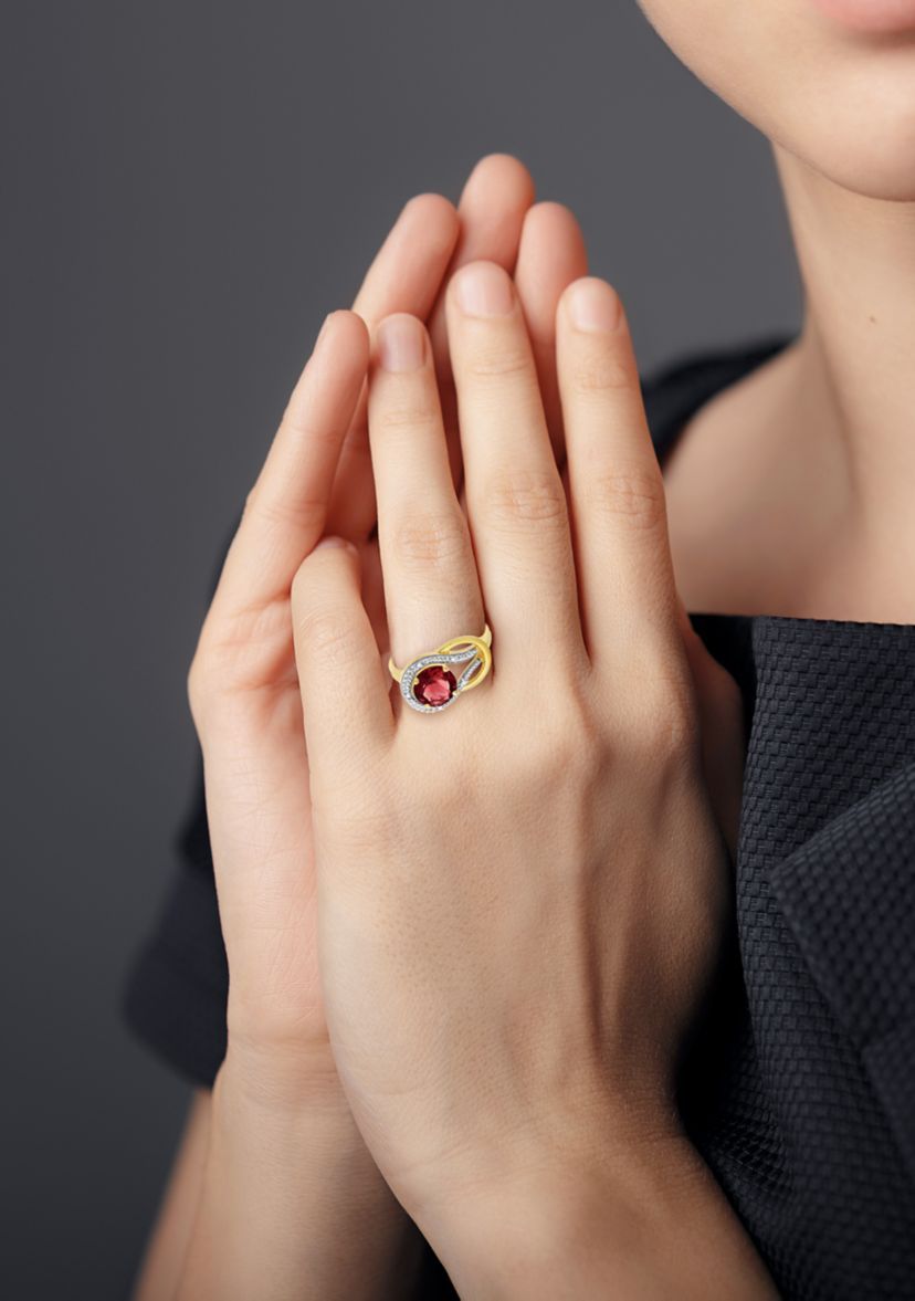 10K Yellow Gold Garnet and Diamond Accent Ring