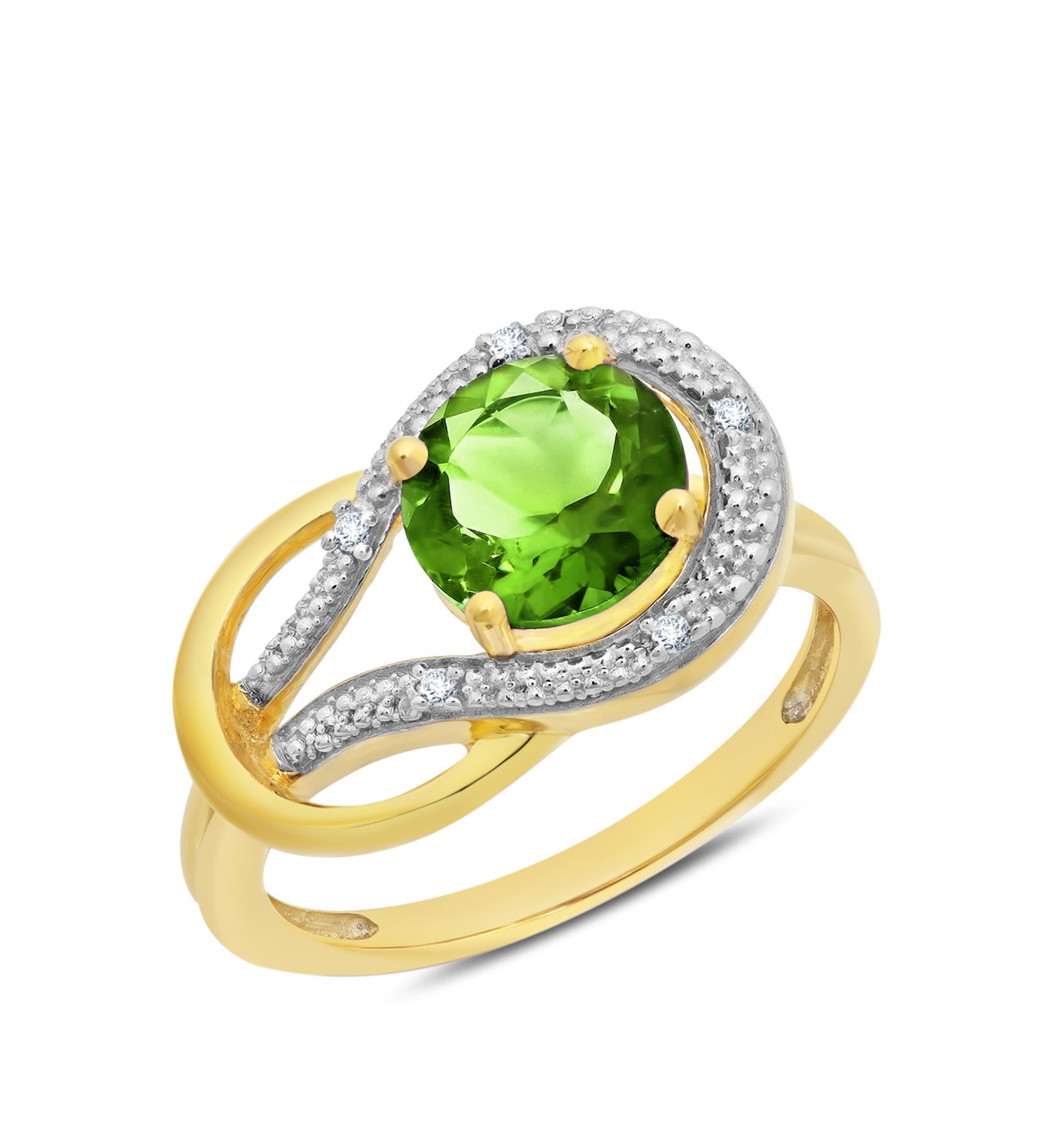 10K Yellow Gold Peridot and Diamond Accent Ring