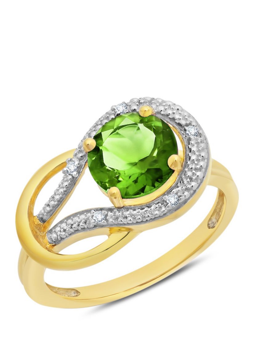 10K Yellow Gold Peridot and Diamond Accent Ring