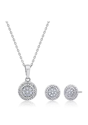 Belk & Co 1/10 ct. t.w. Diamond Round Pendant Necklace and Stud Earrings Set in Sterling Silver, White