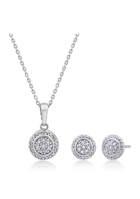 1/10 ct. t.w. Diamond Round Pendant Necklace and Stud Earrings Set in Sterling Silver 