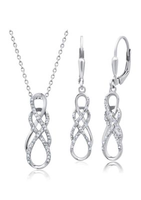Belk & Co 1/4 ct. t.w. Genuine Diamond Infinity Loop Pendant Necklace and Lever Back Drop Earrings Set in Sterling Silver, White