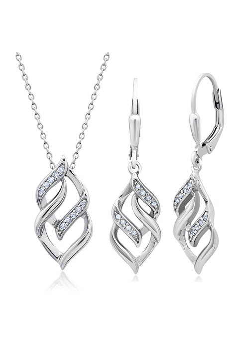 1/10 ct. t.w. Genuine Diamond Eternity Pendant Necklace and Dangle Earrings Set in Sterling Silver 