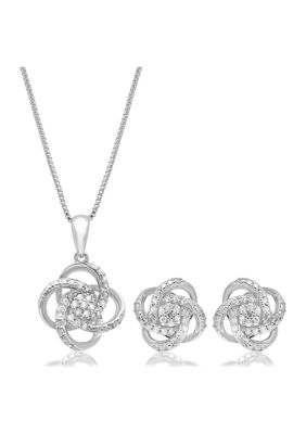 Belk & Co 1/4 Ct. T.w. Genuine Diamond Love Knot Necklace And Earrings Set In Sterling Silver
