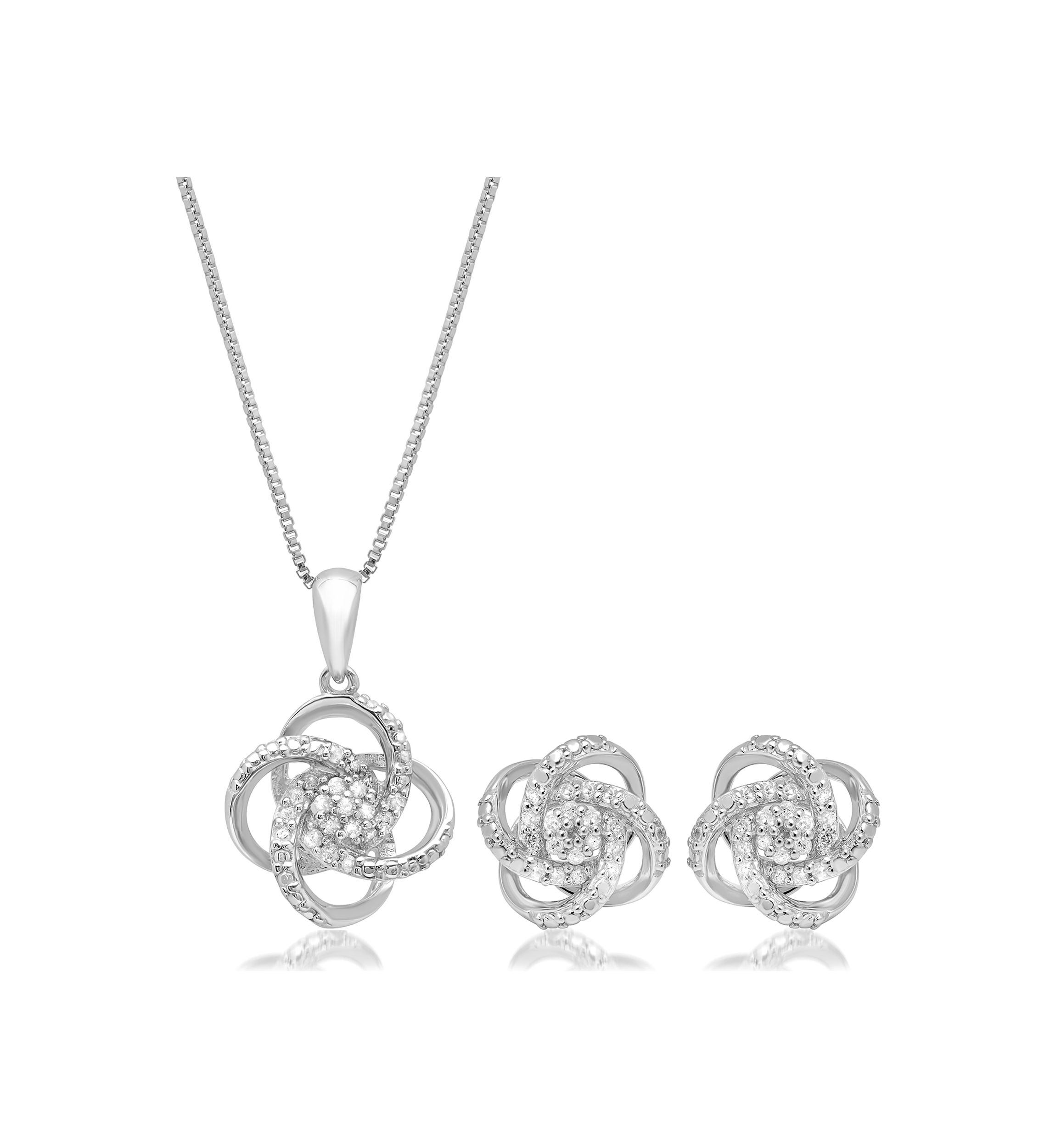 1/4 ct. t.w. Genuine Diamond Love Knot Necklace and Earrings Set  in Sterling Silver 