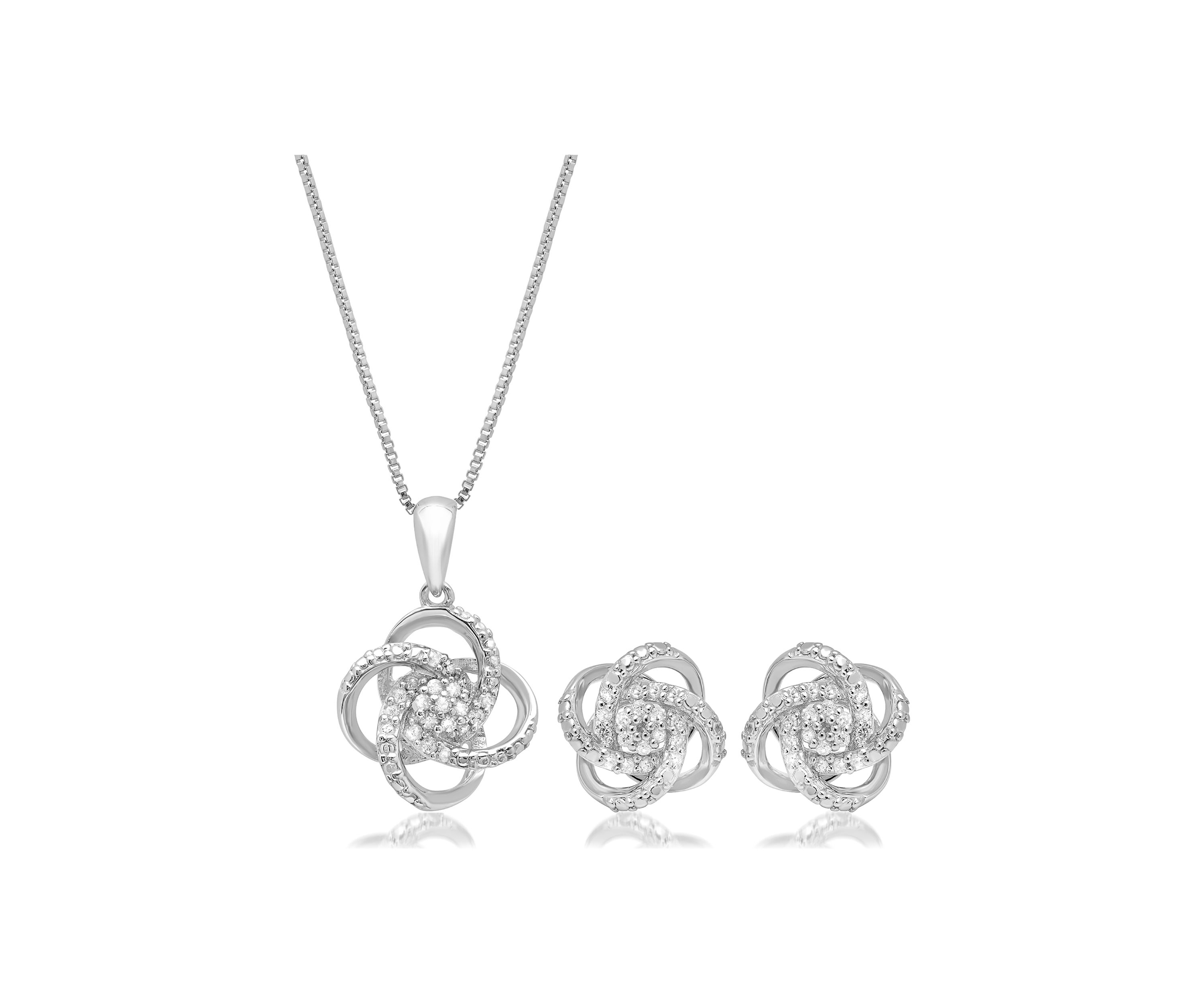 1/4 ct. t.w. Genuine Diamond Love Knot Necklace and Earrings Set  in Sterling Silver 