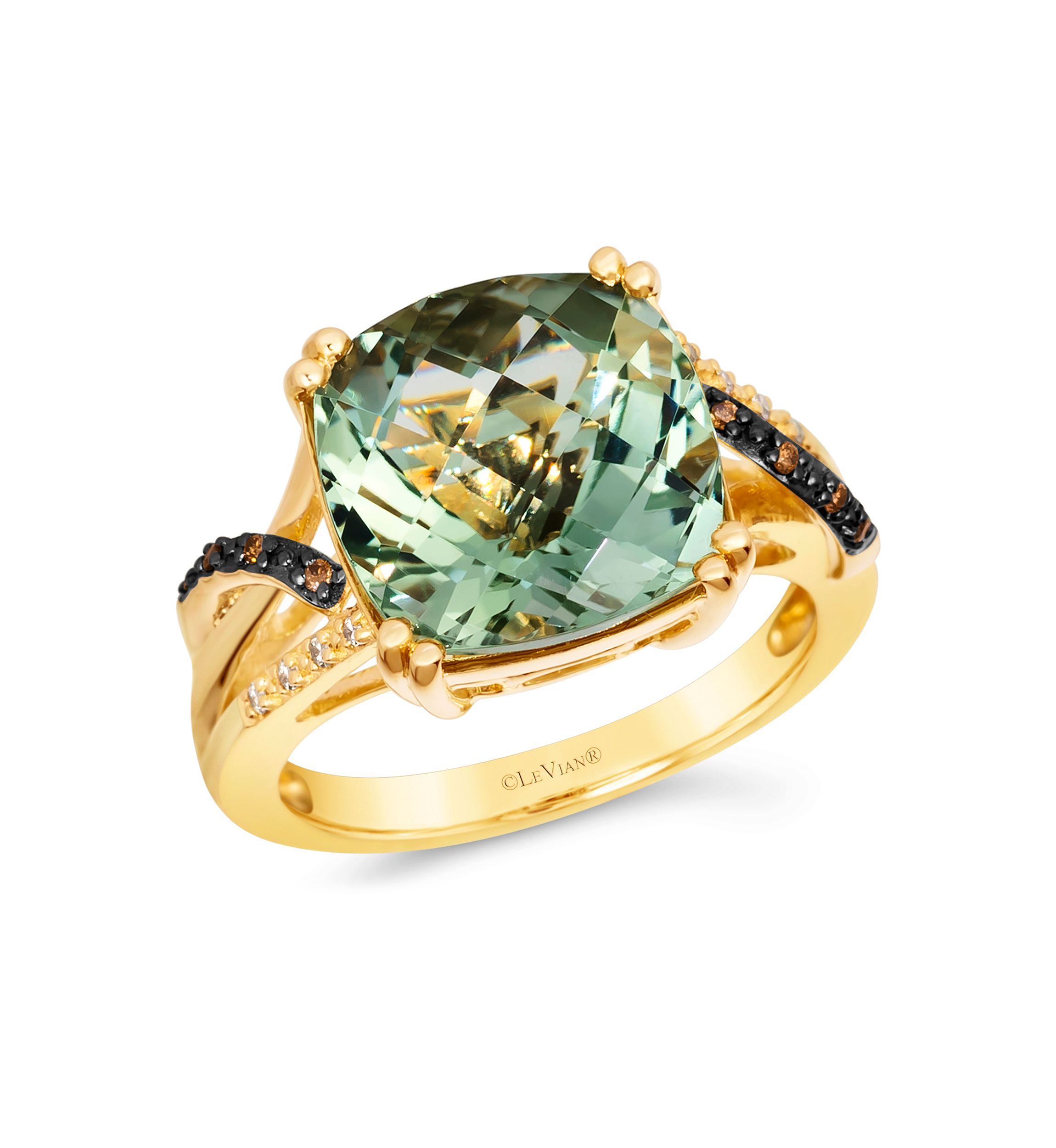  Ring featuring 6.5 ct. t.w. Mint Julep Quartz™, Chocolate Diamonds®, Nude Diamonds™ set in 14K Honey Gold™