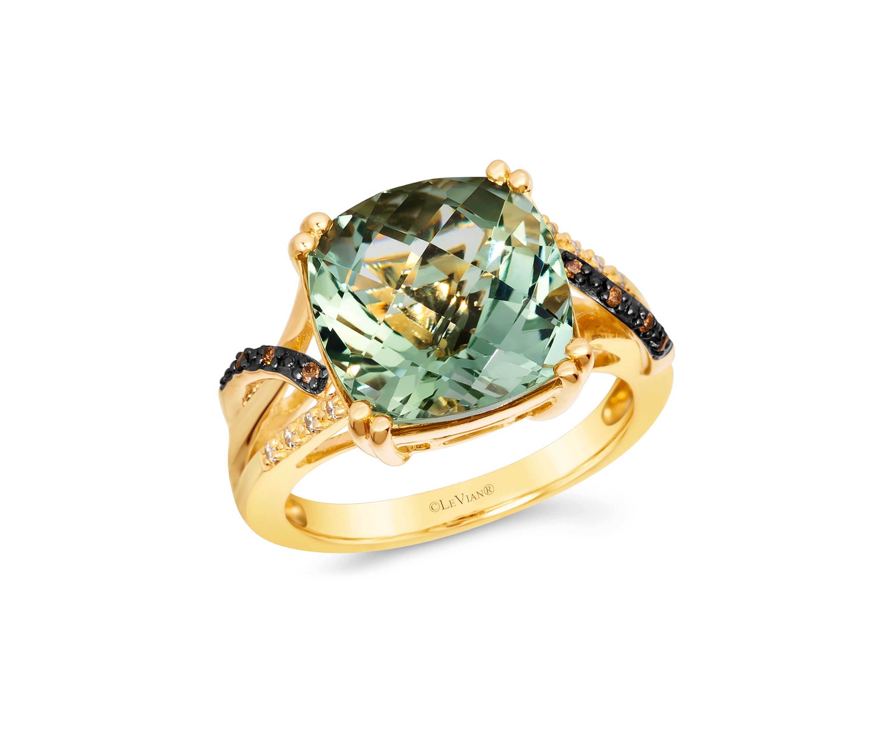  Ring featuring 6.5 ct. t.w. Mint Julep Quartz™, Chocolate Diamonds®, Nude Diamonds™ set in 14K Honey Gold™