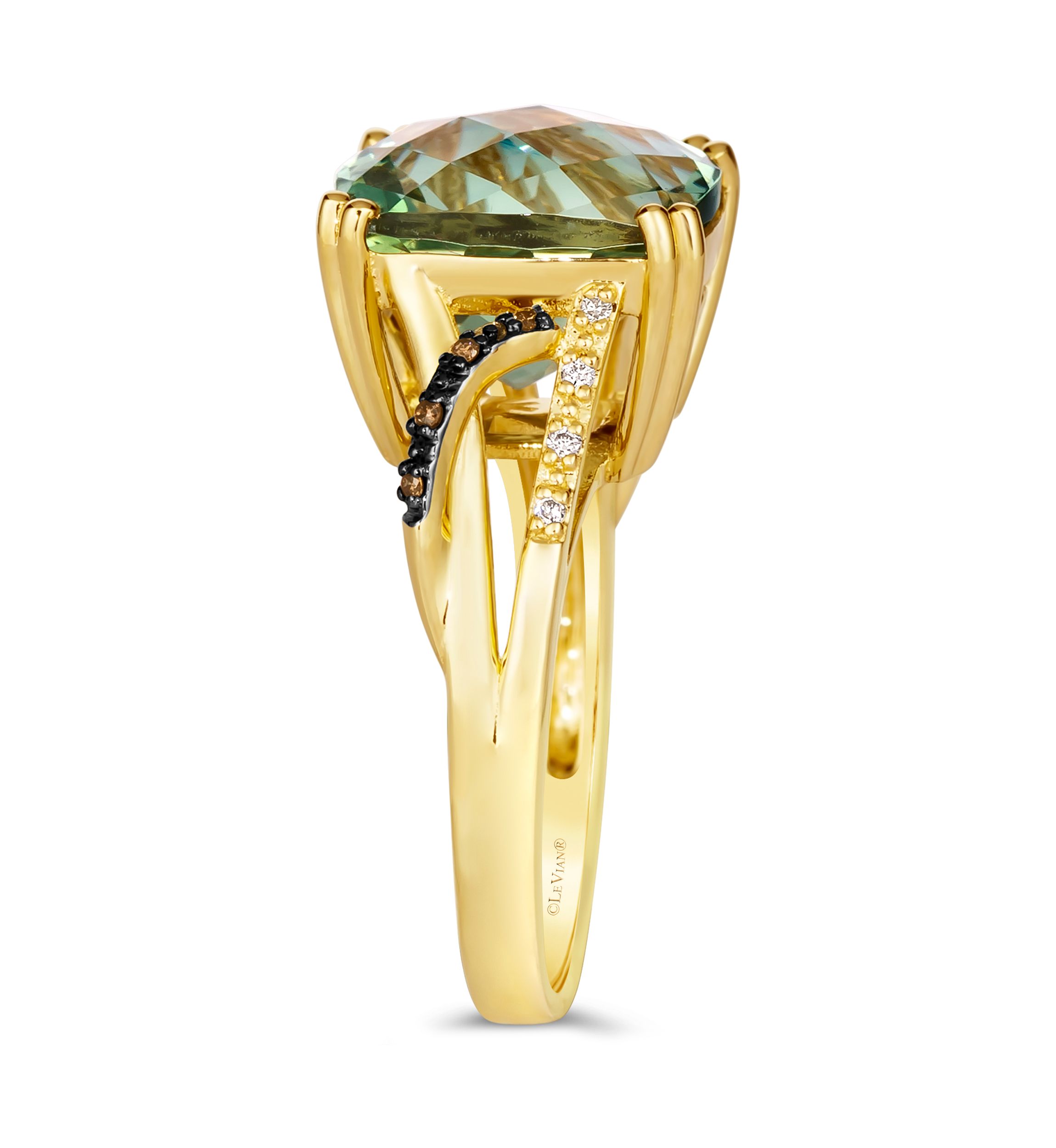  Ring featuring 6.5 ct. t.w. Mint Julep Quartz™, Chocolate Diamonds®, Nude Diamonds™ set in 14K Honey Gold™